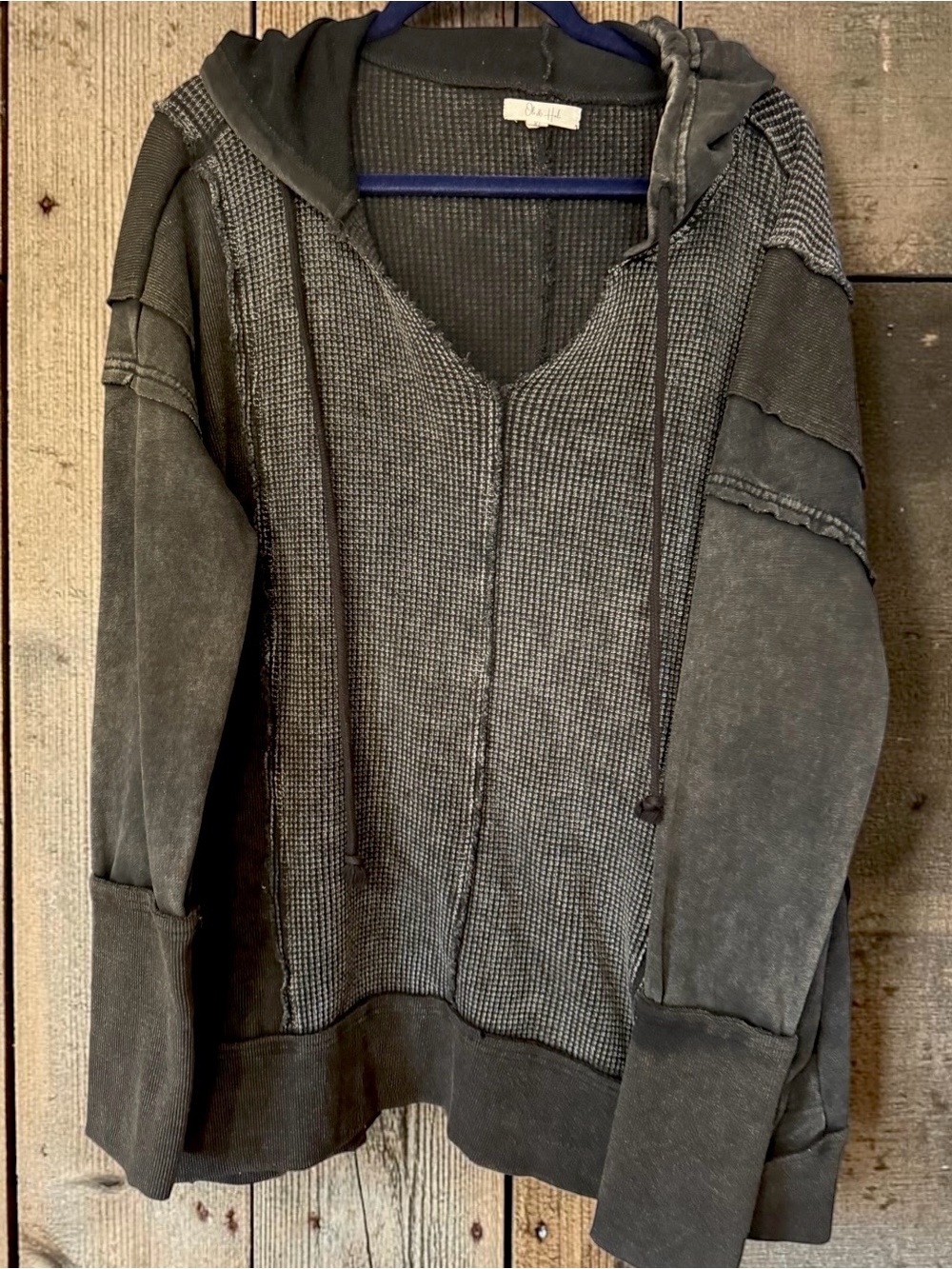 Oli & Hali Women's waffle Hoodie - Charcoal Gray Black XL
